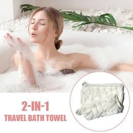 Toalla 2-en-1 Baño LOOFAH SPONGA Tamaño de viaje Fuera de la cara con función de cordón Exfoliante dual algodón suave k1a4