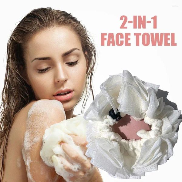 Toalla 2-en-1 Baño LOOFAH SPONGA TAMAÑO Fuera de la cara con función de cordón DUAL Cotton Soft Exfoliator A2L7