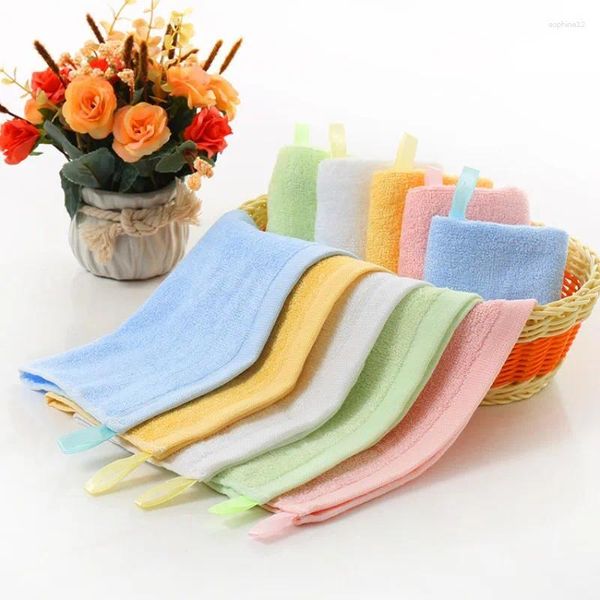 La serviette 2pcs vend une fibre de bambou en gros de couleur solide de couleur pour enfants avec lonyard 25 25cm de linge absorbante domestique