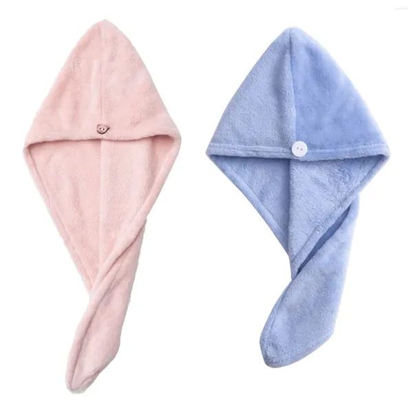 Toalla 2 unids Spa Soft Pink Blue para mujeres con botón Ducha Super absorbente Maquillaje de secado rápido Anti Frizz Secado de cabello Wrap Girls Gym