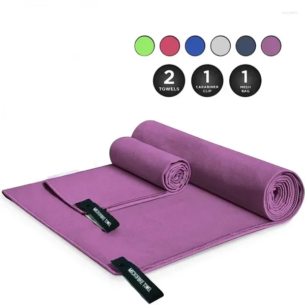 Serviette 2 pièces Set Sports Séchage rapide Microfibre Gym de salle de bain Extérieur serviettes Camping Travel Ultralight Fitness Dry