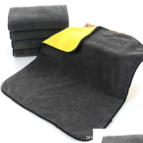 Serviette 2X 800Gsm 45Cmx38Cm Super Épais Chiffons De Nettoyage De Voiture En Microfibre En Peluche Soins Microfibre Cire Polissage Détaillant Serviettes Drop Deliv Dhxzq