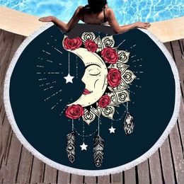 Handdoek 3d Boheemian Tai Chi Animal Digital Print Round Ribbon Beach Zwemmen Yoga Picnic Mat Bikini Covered Napkin