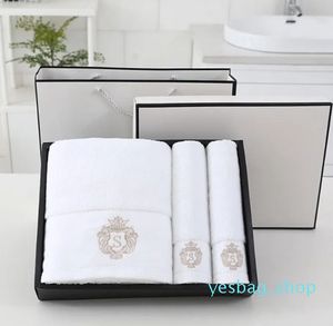 Serviette 3pcs / ensemble Bath de coton doux et visage Gris Bleu blanc serviettes sèches rapides Cadeau