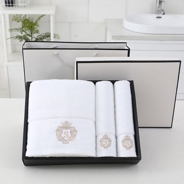 Serviette 3pcs Set Bath de coton doux et visage Gris Bleu blanc serviettes sèches rapides Gift 292S