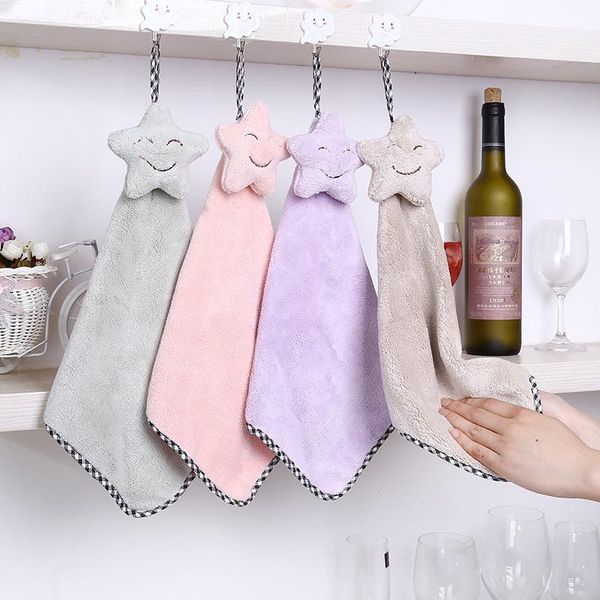 Serviette 4 couleurs mignon dessin animé sourire étoile suspendus enfants mains essuyer cuisine huile torchon bol tissu salle de bain cheveux lavage H701