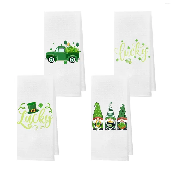 Serviette 4 paquets de serviettes à main irlandaises de la saint-Patrick, ensemble de bain en feuille de Gnome vert en Polyester, doux et absorbant, invité Patrick