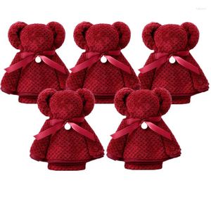 Toalla 5 unids Tipo de oso Vino Rojo Coral Terciopelo Creativo Regalo de boda Lavado de cara Ducha Super absorbente Baño suave