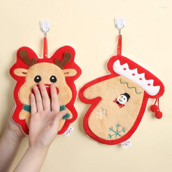 Toalla 6 estilos colgantes Dibujos animados absorbentes de agua Árbol de Navidad Santa Claus Muñeco de nieve Guantes Campanas Elk Mano Suave Coral Terciopelo Regalo