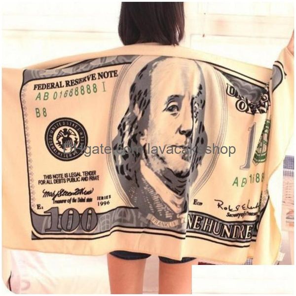 Toalla 70X140Cm Billete de dólar Impreso Toallas de playa Decoraciones Textiles para el hogar Lavable Verano Drop Delivery Garden Textiles Dhwrh