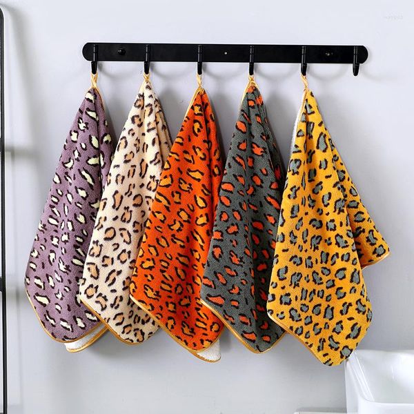 Toalla 75x35 cm Estampado de leopardo Baño plegable para adultos Cocina Paño de cocina Microfibra absorbente Secado rápido Cabello Mano Cara ToallasToalla