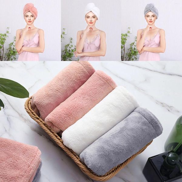 Serviette absorbante Coral Fleece Hair Sèche Turban Twist Head Wrap Bath Bath Cap avec bouton pour long court séchage rapide