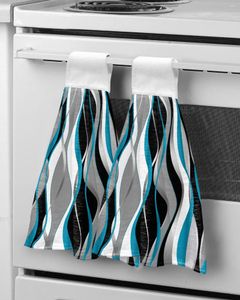 Serviette de cuisine suspendue en microfibre, lignes abstraites dégradées bleues, chiffon de nettoyage doux à séchage rapide