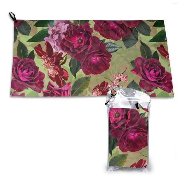 Serviette antique verte botanicale fleur roser jardin rapide sèche gymnase sport salle de bain portable nature fleur de fleur