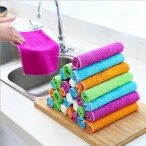 Handdoek Bamboe Fiber Fornuis Sink Cleaning Washand Schotel Pan Olievlekken Verwijderen Doek Travel Camping Handdoeken Schoonmaken Facecloth Tools LSK381L