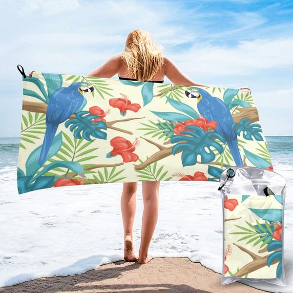 Serviette De Bain Feuilles De Palmier Tropical Oiseaux Séchage Rapide Mince Absorbant Doux pour La Maison Voyage Camping Natation Plage Sport