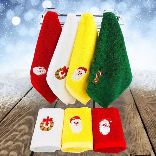 Juego de toallas de baño de algodón absorbente, microfibra, árbol de Navidad, Papá Noel, bordado, toallas para la cara, regalos de Navidad