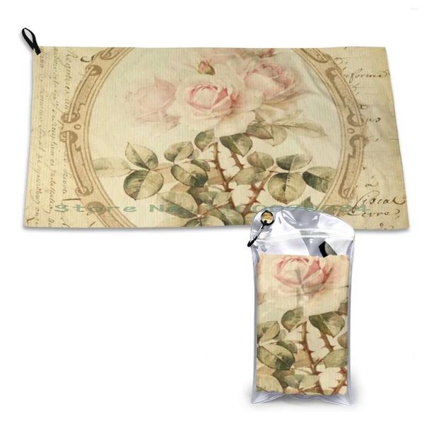 Serviette Belle Shabby Chic Séchage Rapide Gym Sport Bain Portable Vintage Rétro Rustique Roses Roses en Détresse