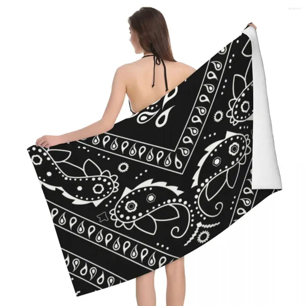 Toalla Patrón de pañuelo negro Bandana Baño de microfibra transpirable Playa rápida Dry Paisley Style Shower Toallas de yoga