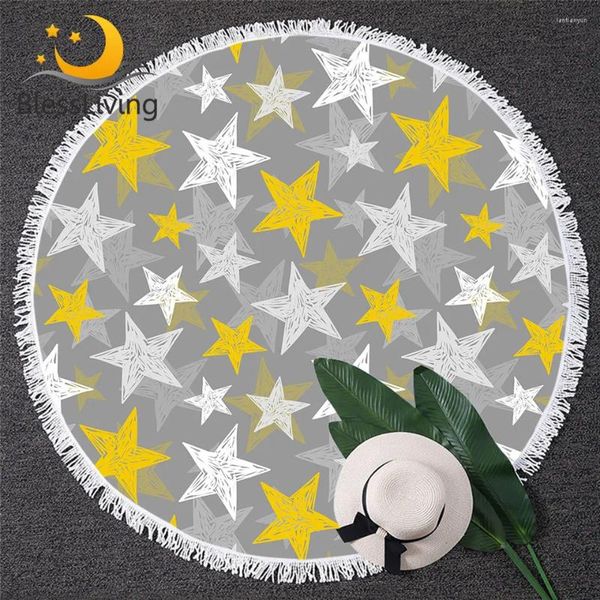 Serviette Blessliving Stars ronde plage jaune blanc gris gris cercle de yoga mat graffiti bain toalla couverture moderne élégante 150cm