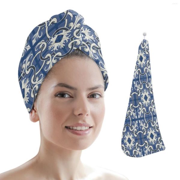 Serviette Bouquet bleu fleur carrée carrée à carreaux microfiber cheveux serviettes de bain pour adultes de salle de bain à la maison séchage turban