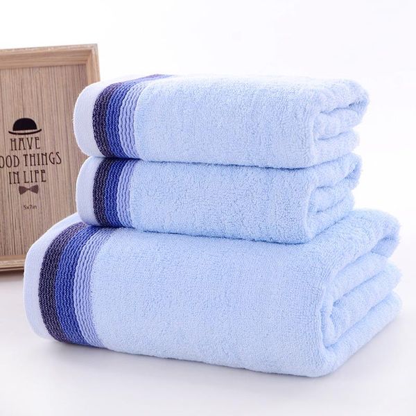 Toalla Azul Gris Toallas de baño de algodón suave para adultos Absorbente Terry Mano de lujo Hoja de cara de playa Mujeres Básico 3pcs Un conjunto