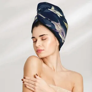 Serviette Blue Tiger Whale and Hammerhead Watercolor Hair Bath Bath têtes Turban Enveloppe rapidement sèche pour séchage des femmes Salle de bain