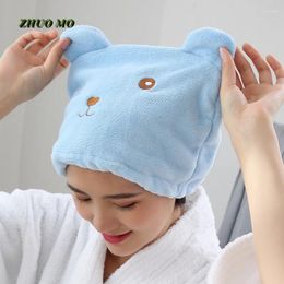 Coueton de serviette Broidered Bear Dry Hair Cap pour fille pour filles élasticité Coral Velvet Microfibre salle de bain douche voyage à la maison