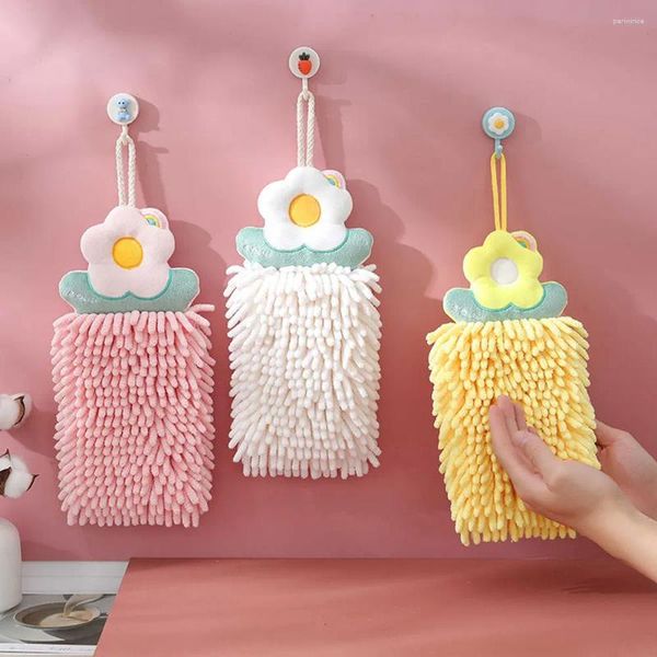 Toalla Chenille Flor Mano Colgando Baño Cocina Agua-absorbente Secado rápido Engrosado Portátil