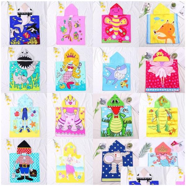 Serviette Enfants À Capuche Bain De Plage Dessin Animé Imprimé Super Absorbant Enfants 16 Ans Piscine Nager Erups Poncho Cape Drop Delivery Home Garden Dhebx