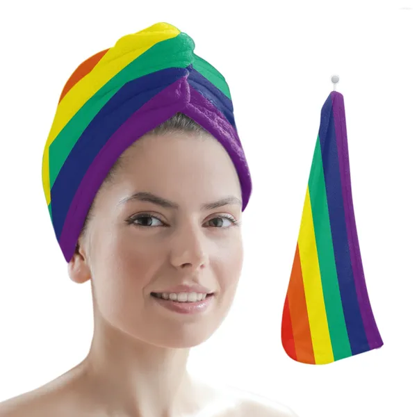 Serviette de bain à rayures colorées, cheveux secs simples, absorbant, bonnet de douche à séchage rapide, en microfibre