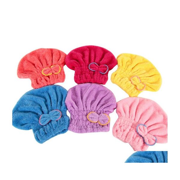 Serviette Corail Toison Chapeau De Bain Magique Cheveux Sec Séchage Turban Wrap Absorption D'eau Cap Rapide Mignon Arc Maquillage DBC Drop Livraison Maison Gar Dhugk