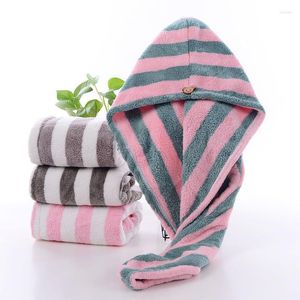 Toalla Coral Fleece Gorro para el cabello seco Rayas 25x65 cm Envoltura de baño Absorción de agua Ducha Mujeres Toallas de secado para niñas