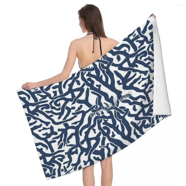 Toalla Coral Arrecife Patrón Azul Marino Blanco Playa Costera 80x130cm Baño Suave Para Baño Regalo De Boda