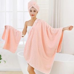 Serviette de bain en velours corail, ensemble de trois pièces, bonnet de douche épais, absorbant, doux et pelucheux, adapté au bain