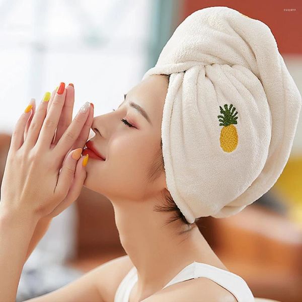 Serviette corail velours sèche cheveux casquette femme absorbant écharpe douce douche fruits brodés