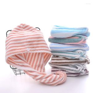 Serviette en velours de corail rayé, séchage rapide, absorbant, bonnet pour cheveux secs, épaissi, sac cadeau en microfibre pour femmes, foulard