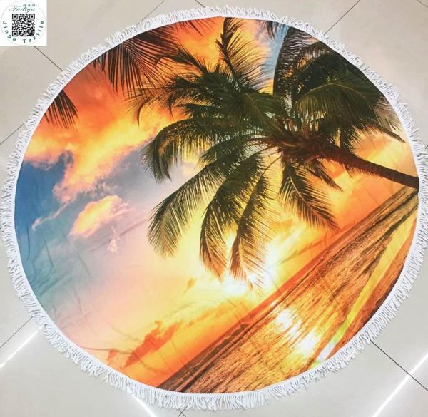 Toalla Algodón / Poliéster Tomar el sol Playa redonda Yoga grande impreso con borla Servilleta de Plage Toalla Círculo Playa Mantón
