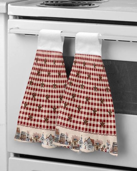 Toalla Country Star Berry Retro Red Plaid Mano Hogar Absorbente Cocina Rag Niños