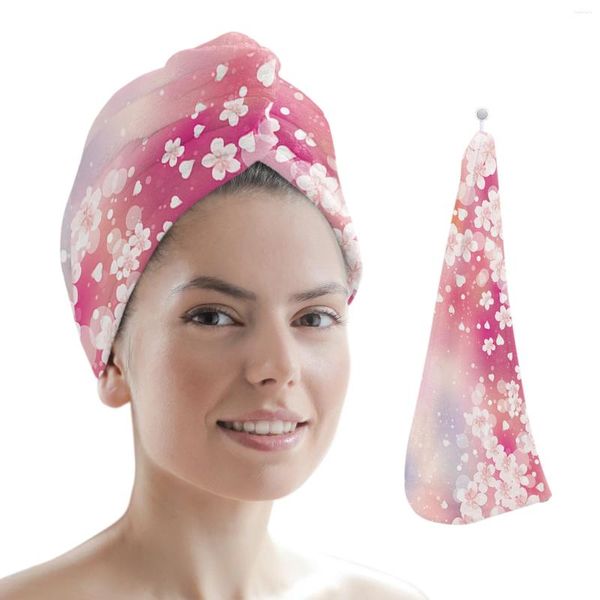 Serviette rêve cerise fleur rose Microfibre cheveux secs sèche rapide capuchon absorbant la tête de douche enveloppe de baignoire outils