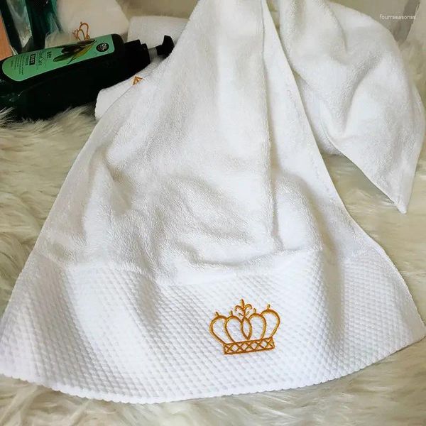 Serviette de bain brodée couronne blanche, ensemble de qualité, gants de toilette, grand visage
