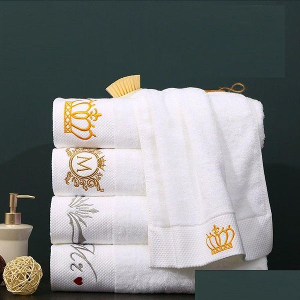 Serviette Brodée Couronne Impériale Coton Blanc El Serviette Set Serviettes De Bain Pour Adts Débarbouillettes Absorbant Main Drop Livraison 2022 Ho Dhxsu