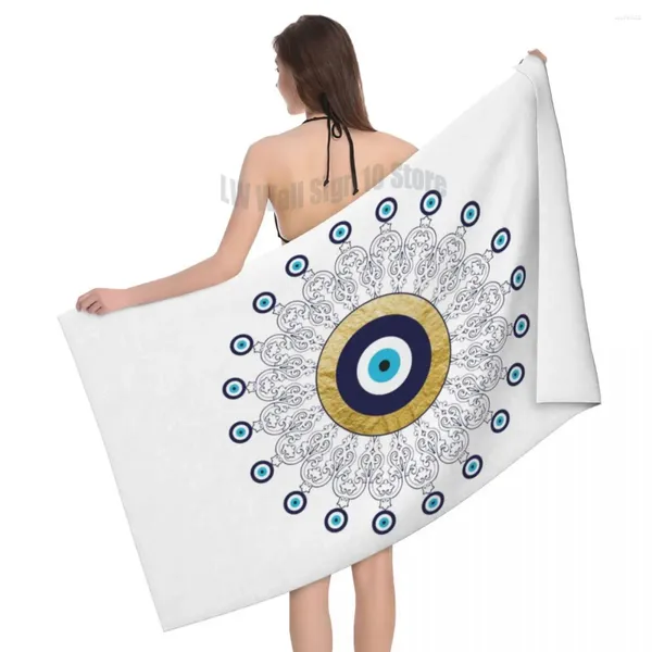 Toalla Mal de ojo Mandala en oro y azul Microfibra absorbente Baño de playa Secado rápido Amuleto de la suerte Amuleto Ducha Toallas de piscina