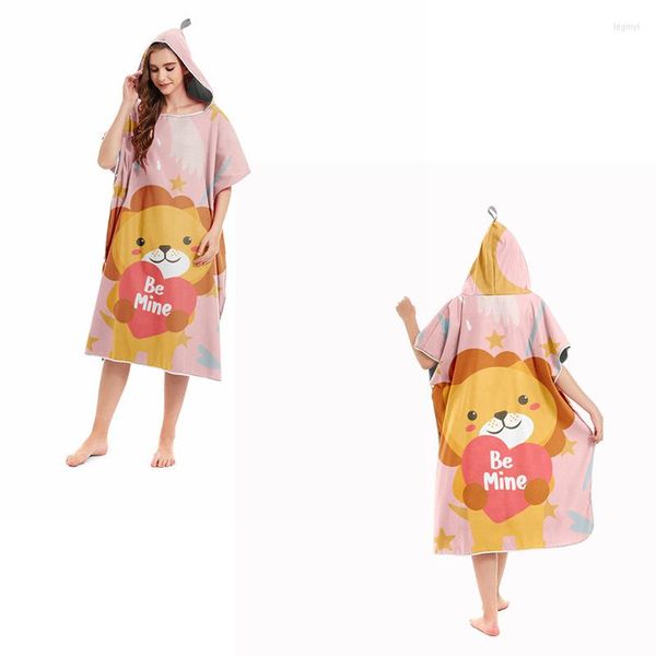 Serviette De Mode Imprimé Animal Poncho De Plage Portable Séchage Rapide Doux Absorbant L'eau Chaning Robe Serviettes De Bain Avec Cape Peignoir