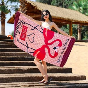 Handdoek Fashion Flamingo Gedrukt strand Women Girls Bad zwemhanddoeken Travel Vacation Game Perifeers Microvezelkussen