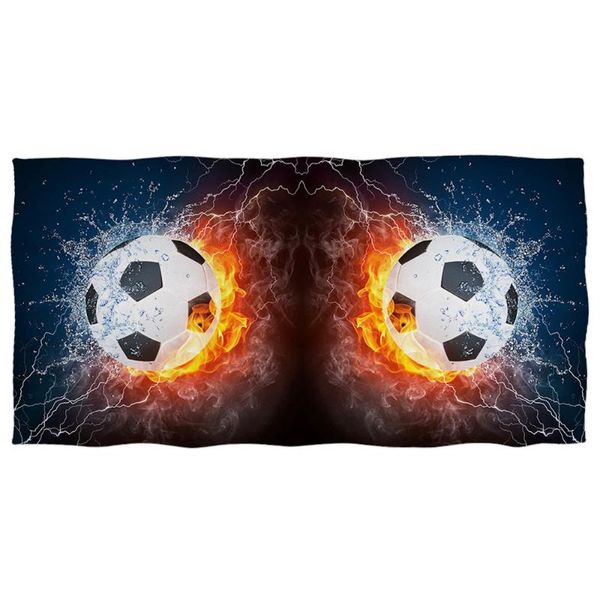 Serviette feu eau ballon de football impression bain doux serviettes de bain microfibre absorbant plage maison visage corps Toallas couvertures