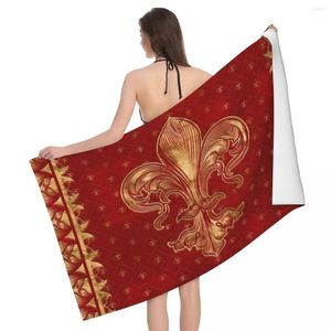 Handdoek Fleur De Lis Ornament Luxe Rood Strand Sneldrogend Oersymbool Heilige Bloem Superzachte microvezelbadsaunahanddoeken