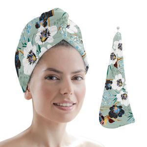 Serviette Motif Floral Pissenlit Feuille Verte Cheveux Séchage Rapide Salle De Bains Microfibre Pour Adultes Enfant Absorbant Soins Cap