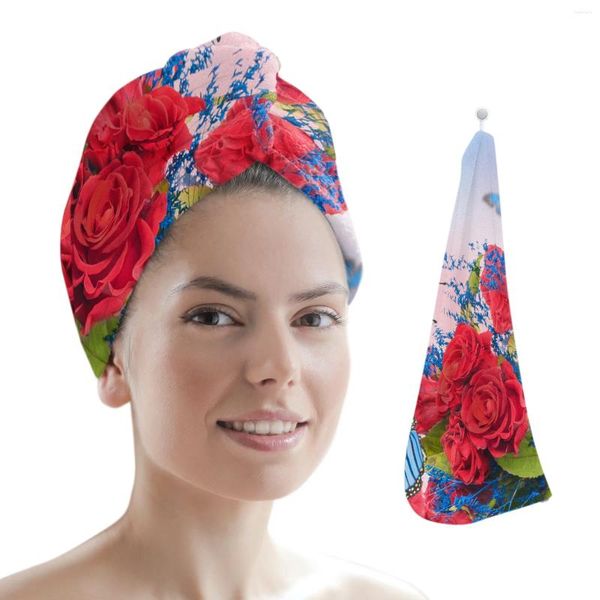 Fleurs de serviette Pétales Red Blue Ailes Microfibre Hair Dry Hair Dame CAP ABSBORBANT CEAUDE BAINT