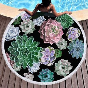 Handdoekbloemen Gedrukt Microfiber Beach voor Volwassen Yoga Mat Tassel Grote ronde katoenen tapijtwoning Home Decor Dekens